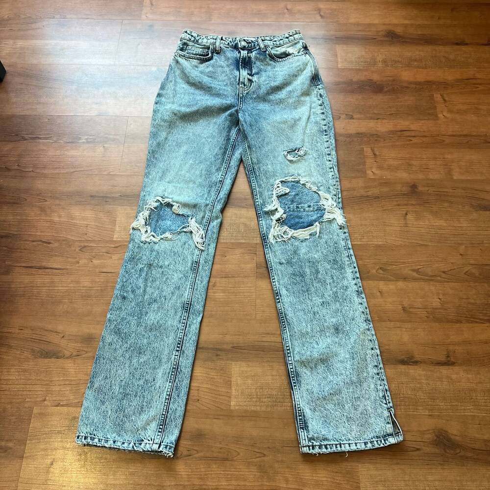 We The Free High Rise Acid Wash Distressed Straight Leg Jeans 28x34 Tall